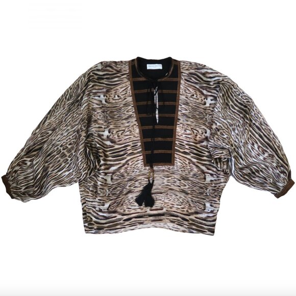 AMANDA WAKELEY Ocelot print silk boho top UK 8 US 4 S - Picture 4 of 9